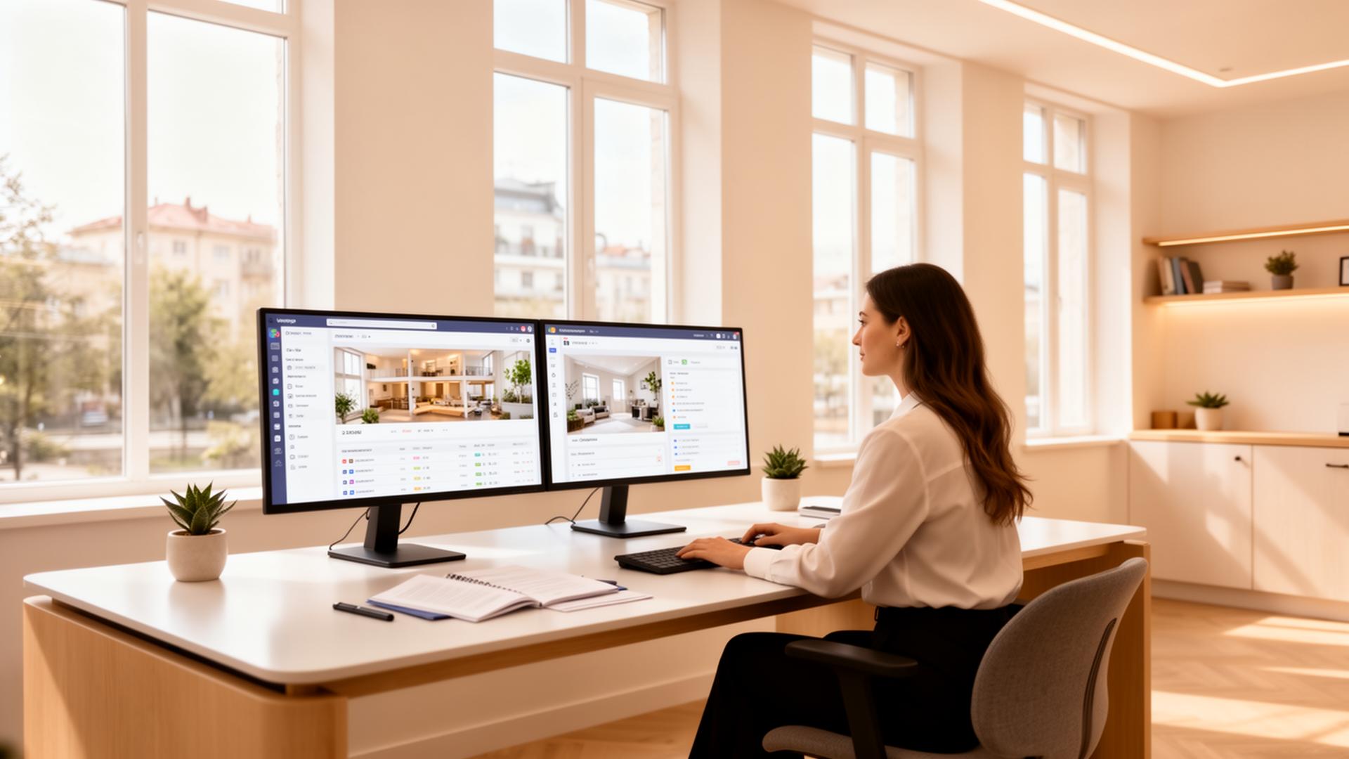 Estate agent at desk using Estately CRM