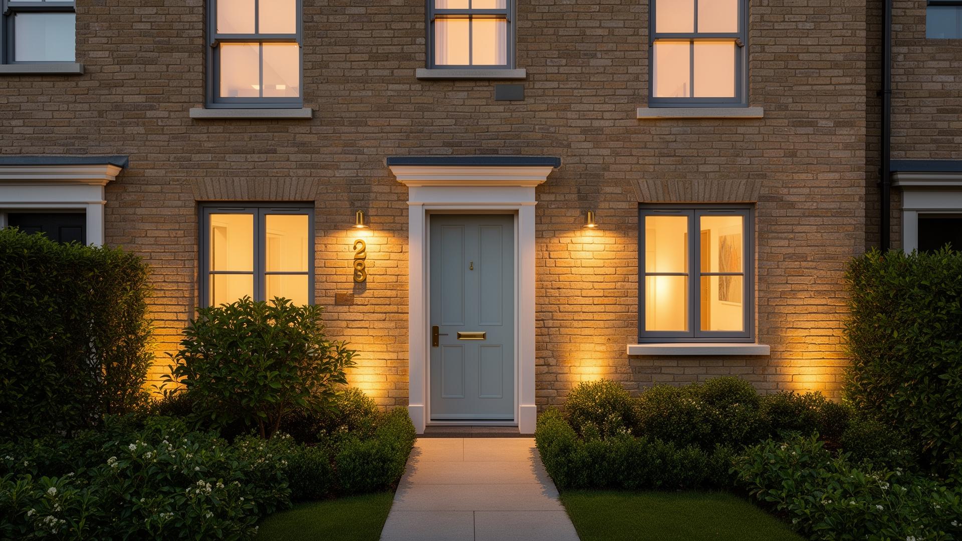 Modern terraced house at dusk